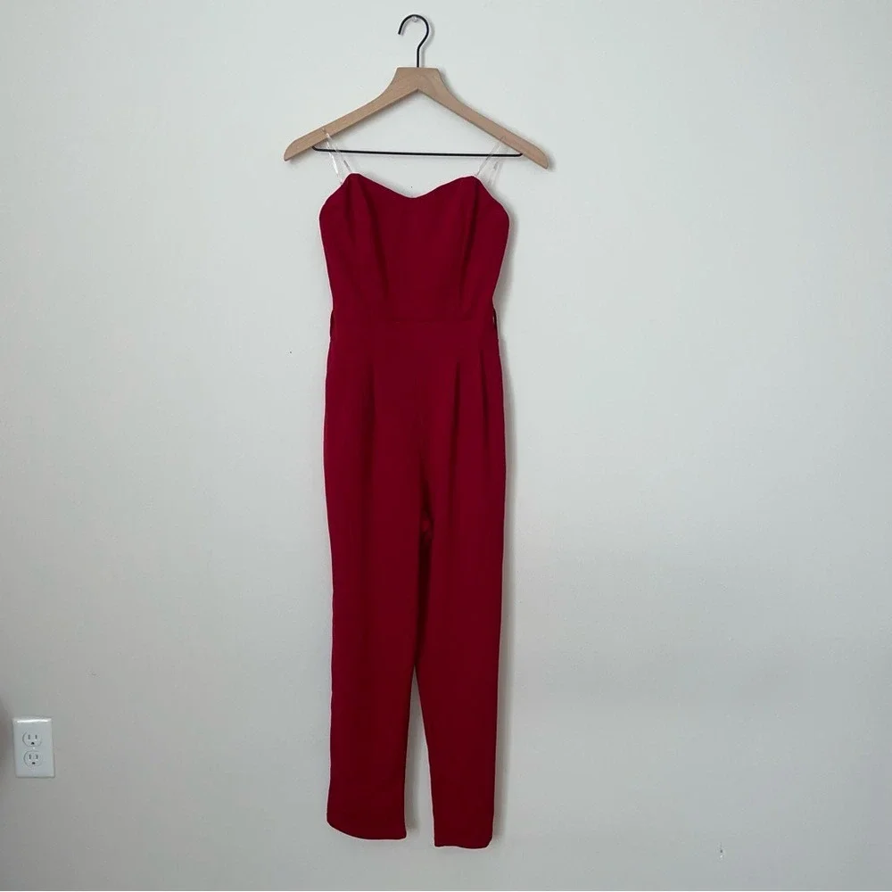 Red Strapless Jumpsuit with Belt‎ and Pockets - Picture 9 of 9